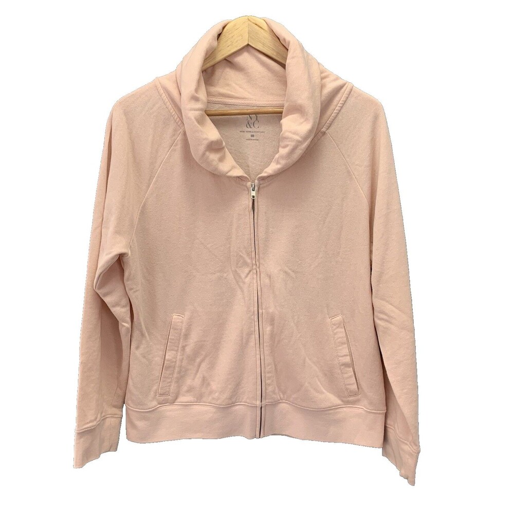 Y2K NY&C Ruched Collar Zip-up Sweatshirt Large Pastel Pink Pale Peach Athleisure